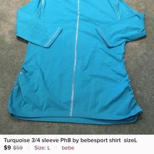 Turquoise 3/4 sleeve top from ph8 by bebe sport
